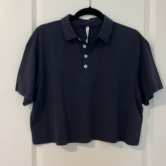 NWT Fabletics Classic Navy Boxy Short Sleeve Polo Shirt Size Large - Picture 11 of 12